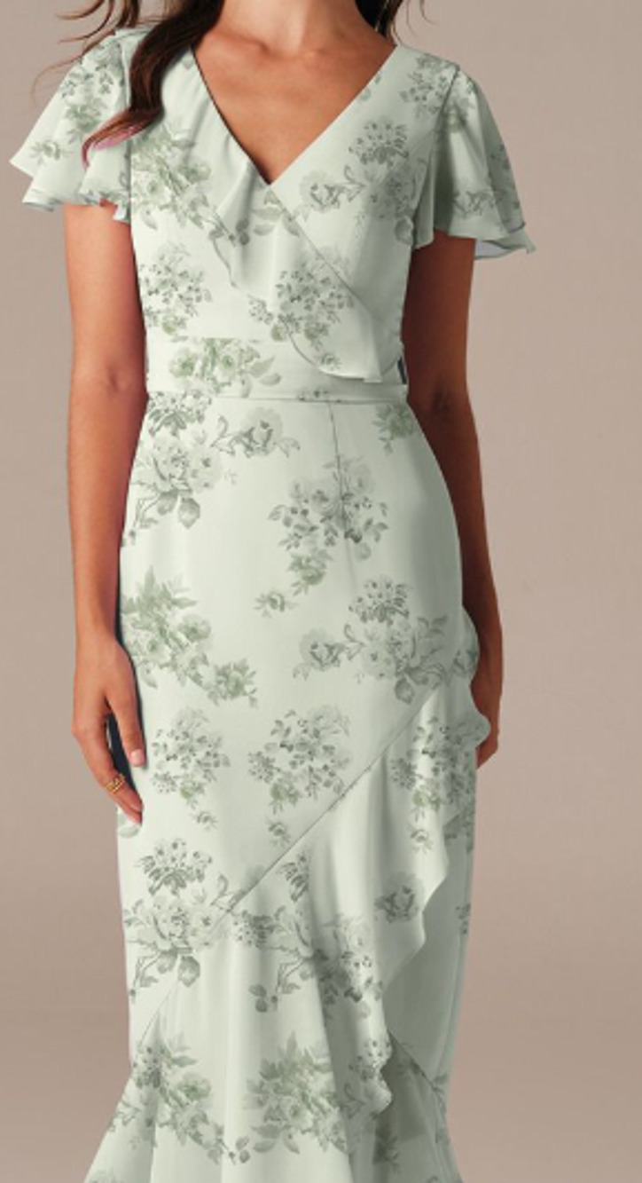 AW BRIDAL SZ 0 xs Pistachio Green Penoy floral Celia formal party maxi dress b54